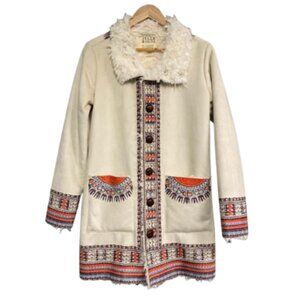 Billabong Zippora Jacket Size M Penny Lane Coat Shearling Trim Boho 70s Style